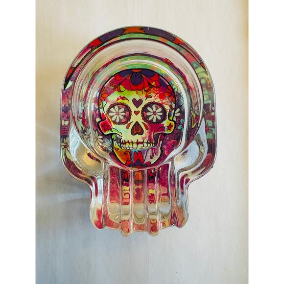 Psychedelic Smokezilla Skull Ashtray Day of the Dead Sugar Skull 4” X 3” X 1.25” - Picture 7 of 7